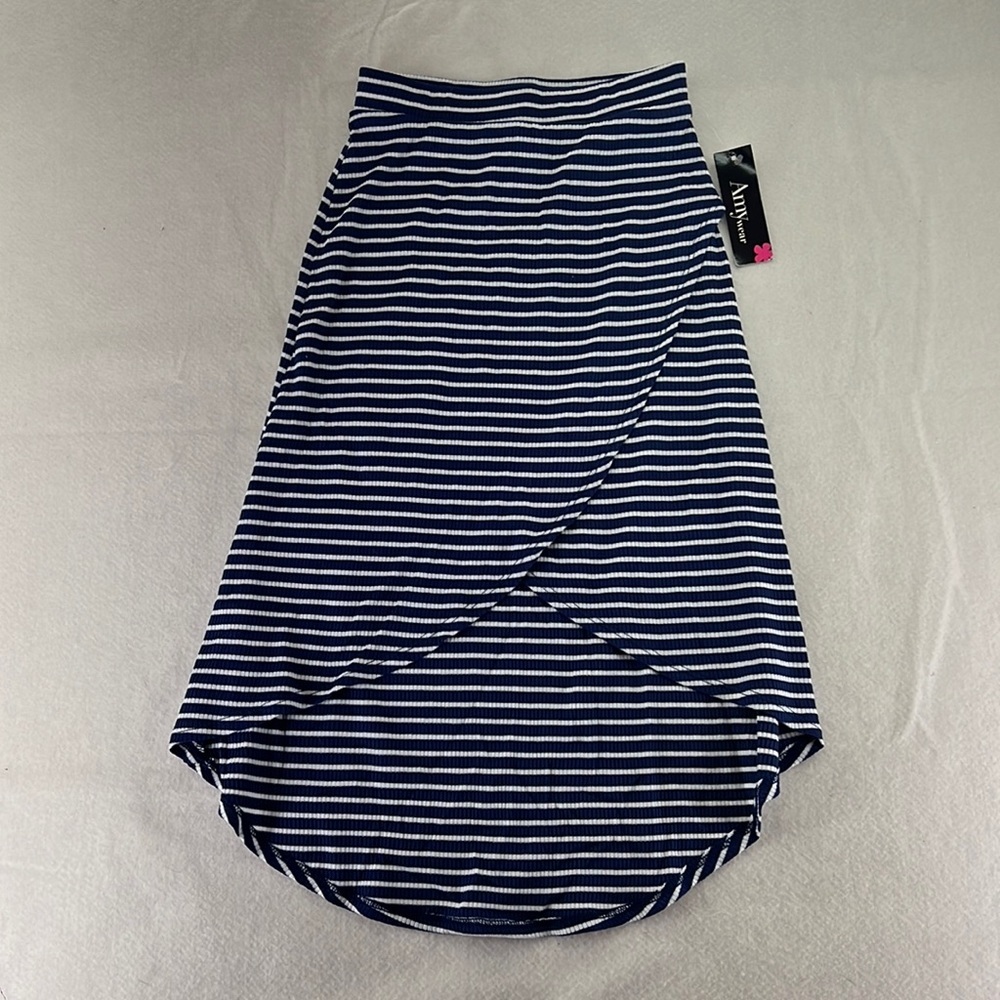 NWT Amy Wear Skirt Blue White Striped Girls Size S 7 8